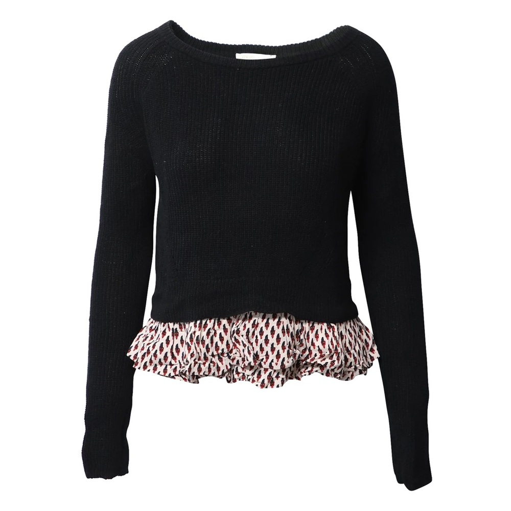 Maje Black Scoop Neck Linen/Cotton Peplum Sweater with Ruffled Hem NWT